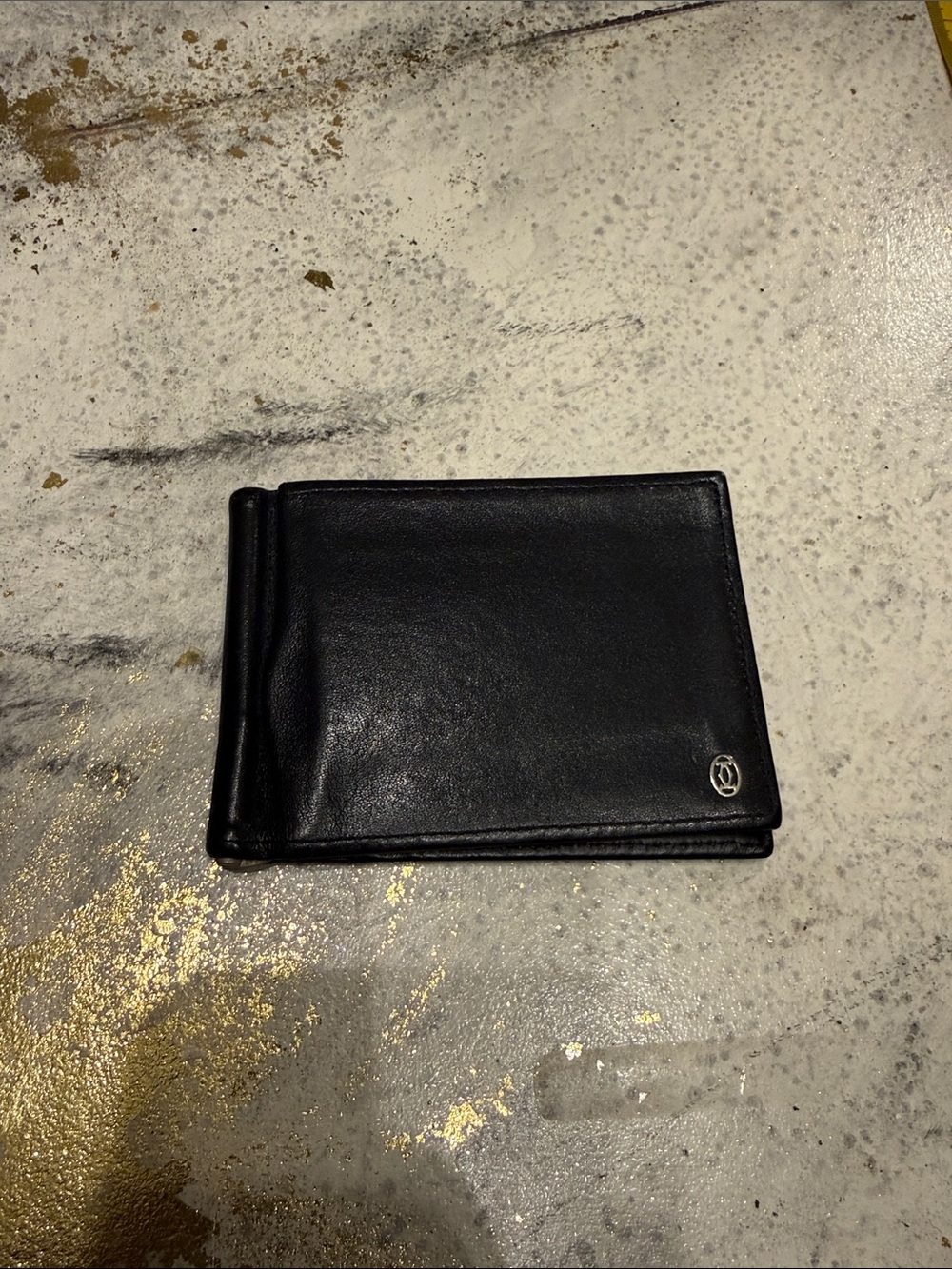 Cartier Black Leather Money Clip with Signature Emblem